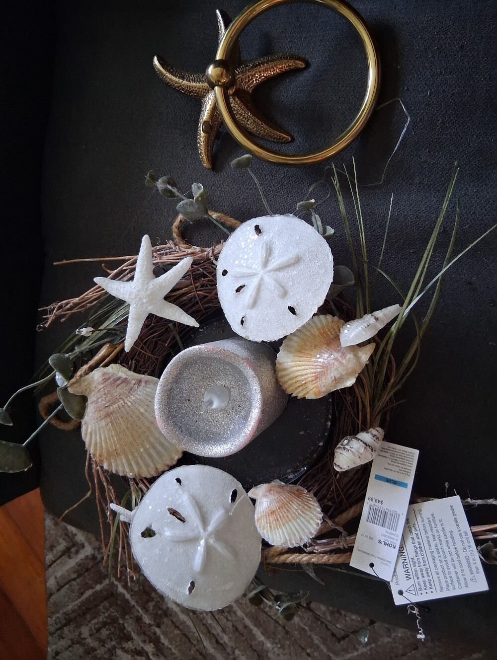 Coastal Sand Dollar & Shell Candle Holder And Seashell Towel Holder